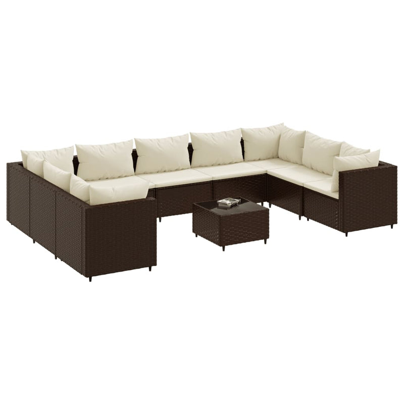 10-delige Loungeset met kussens poly rattan bruin