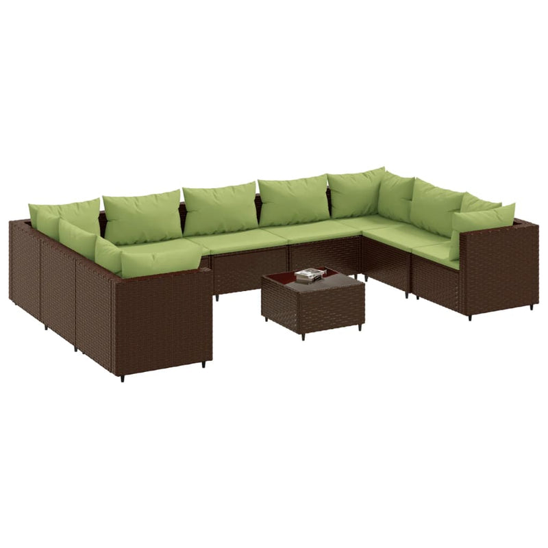 10-delige Loungeset met kussens poly rattan bruin