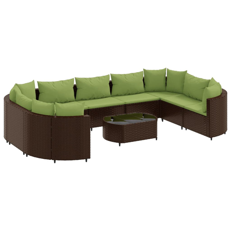 10-delige Loungeset met kussens poly rattan bruin