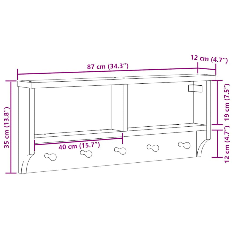 Wandkapstok SANDNES 87x12x35 cm massief grenenhout