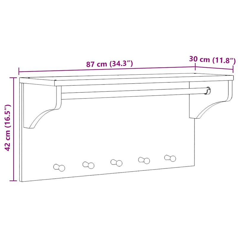 Wandkapstok SANDNES 87x30x42 cm massief grenenhout