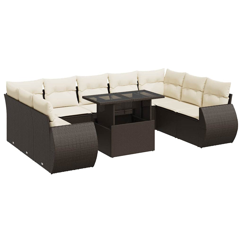 10-delige Loungeset met kussens poly rattan bruin