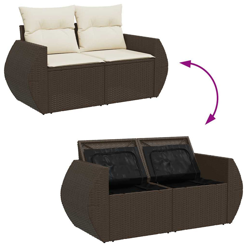 10-delige Loungeset met kussens poly rattan bruin