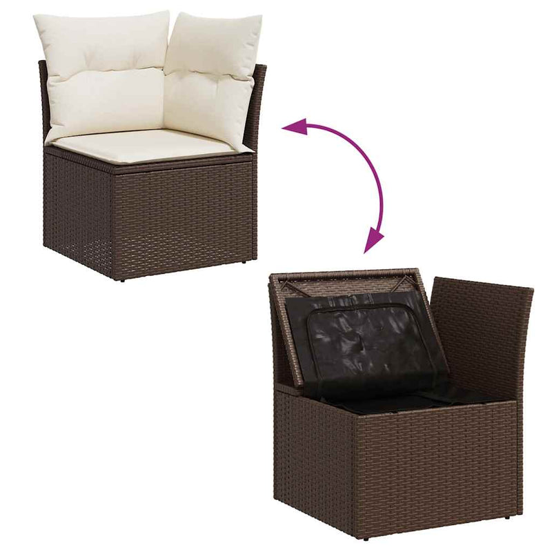 10-delige Loungeset met kussens poly rattan bruin