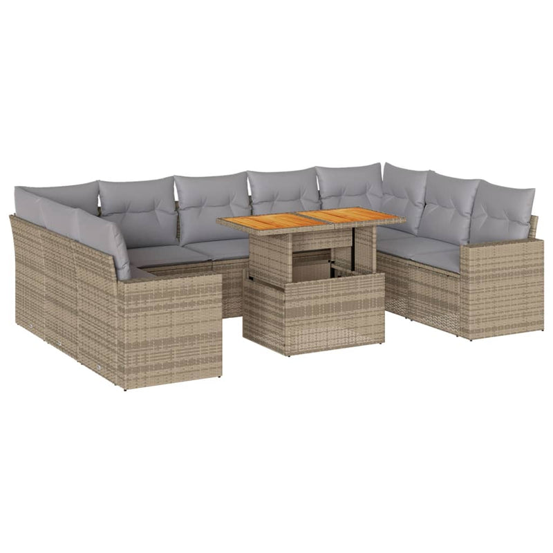 10-delige Loungeset met kussens poly rattan beige