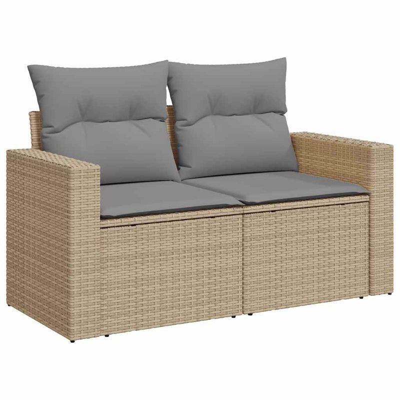 10-delige Loungeset met kussens poly rattan beige