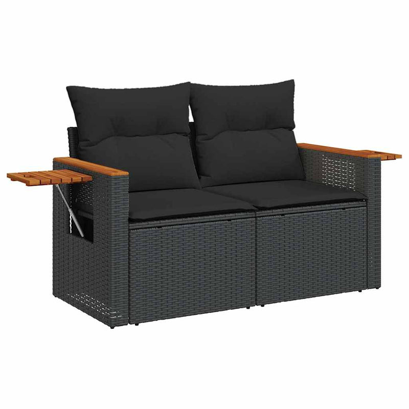 10-delige Loungeset met kussens poly rattan acacia zwart