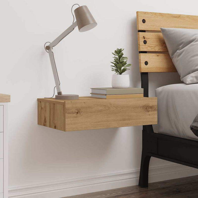 Nachtkastje 60x35 cm bewerkt hout artisanaal eikenkleur - Drogistdeal.nl