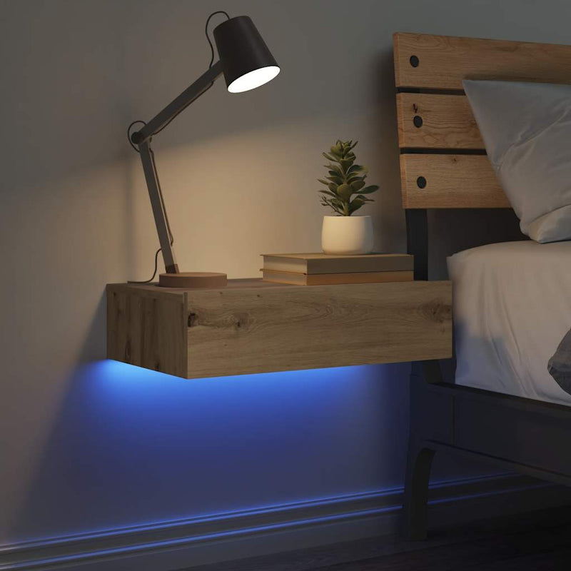 Nachtkastje 60x35 cm bewerkt hout artisanaal eikenkleur - Drogistdeal.nl