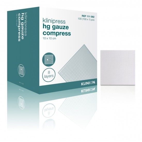 Klinion HG Hydrofiel Gaaskompres - 10 x 10cm - 8 Laags - 100 stuks - Drogistdeal.nl