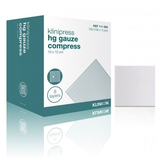 Klinion HG Compres Hydrofiel Gaaskompres 10x10cm - 8 Lagen - 100 x 1 stuks - Steriel - Drogistdeal.nl