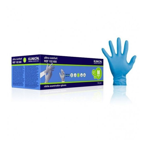 Klinion Ultra Comfort Nitrile handschoenen poedervrij Blauw - 150 stuks - Drogistdeal.nl